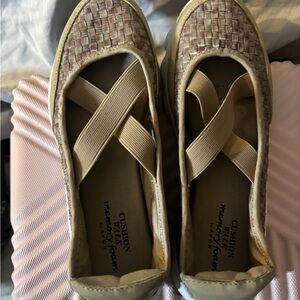 Avon Beige Woven Ballet Flats with Elastic Cross Straps